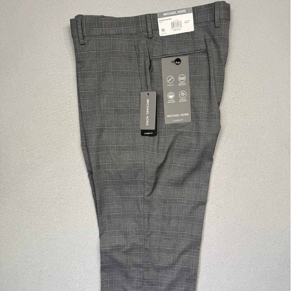 Michael Kors Men's Classic Fit Fall Pattern Pants  Gray plaid 34x34 $95